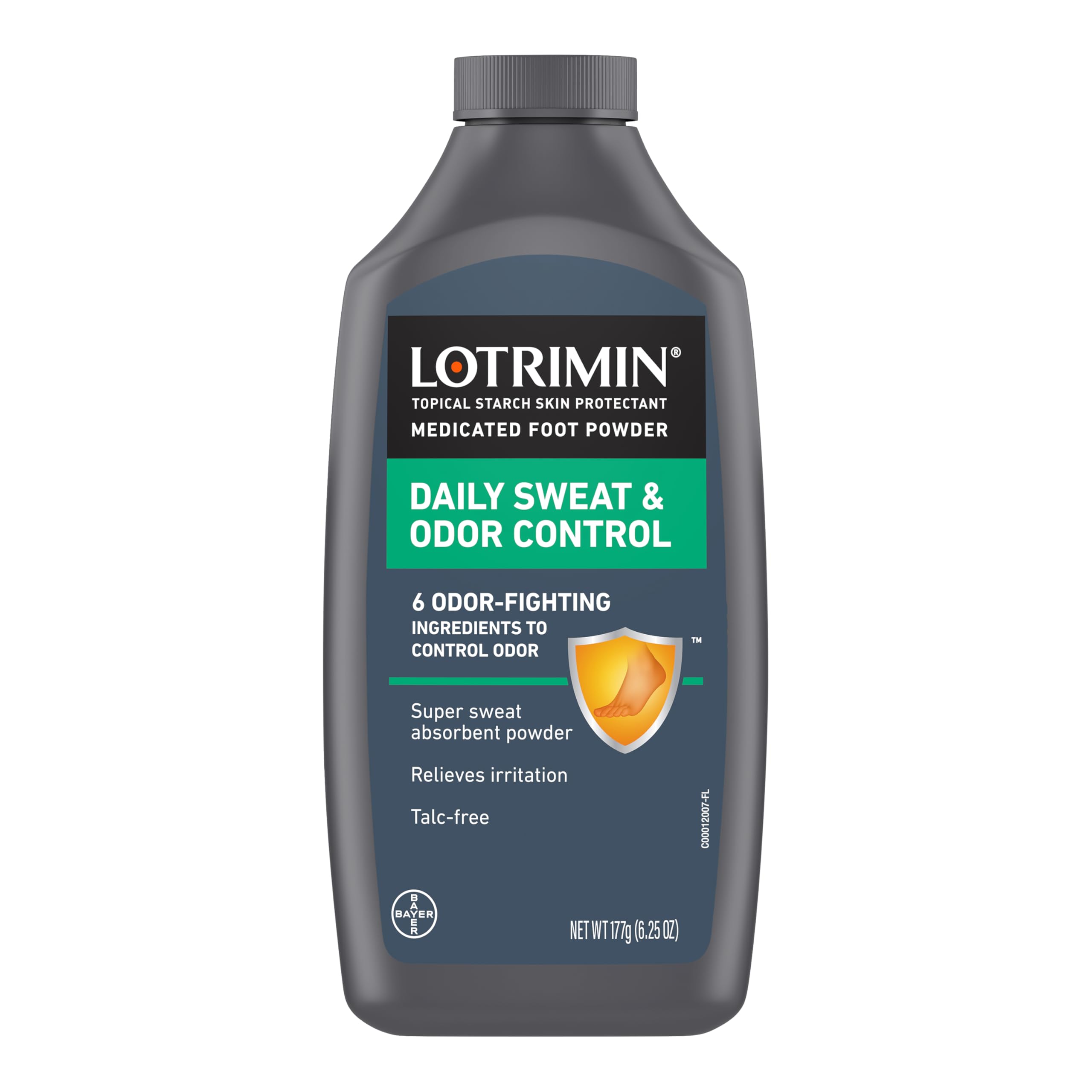 Lotrimin Daily Sweat & Odor Control Medicated Foot Powder - Antifungal Formula for Lasting Relief from Foot Odor, 6.25 Ounce (17