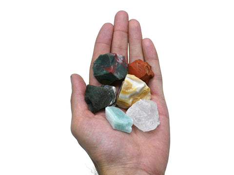 Crystals for Pain Relief Manifestation, Set of 6 Blood Stone, Amazonite, Clear Quartz, Red Jasper, Lace Agate and Moss Agate Hea