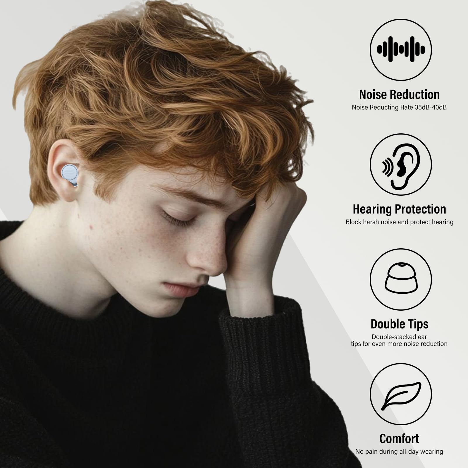 Ear Plugs for Sleeping Noise Cancelling - 35dB Reusable Ear Plugs with 7 Eartips and Carry Case - Flexible Hearing Protection