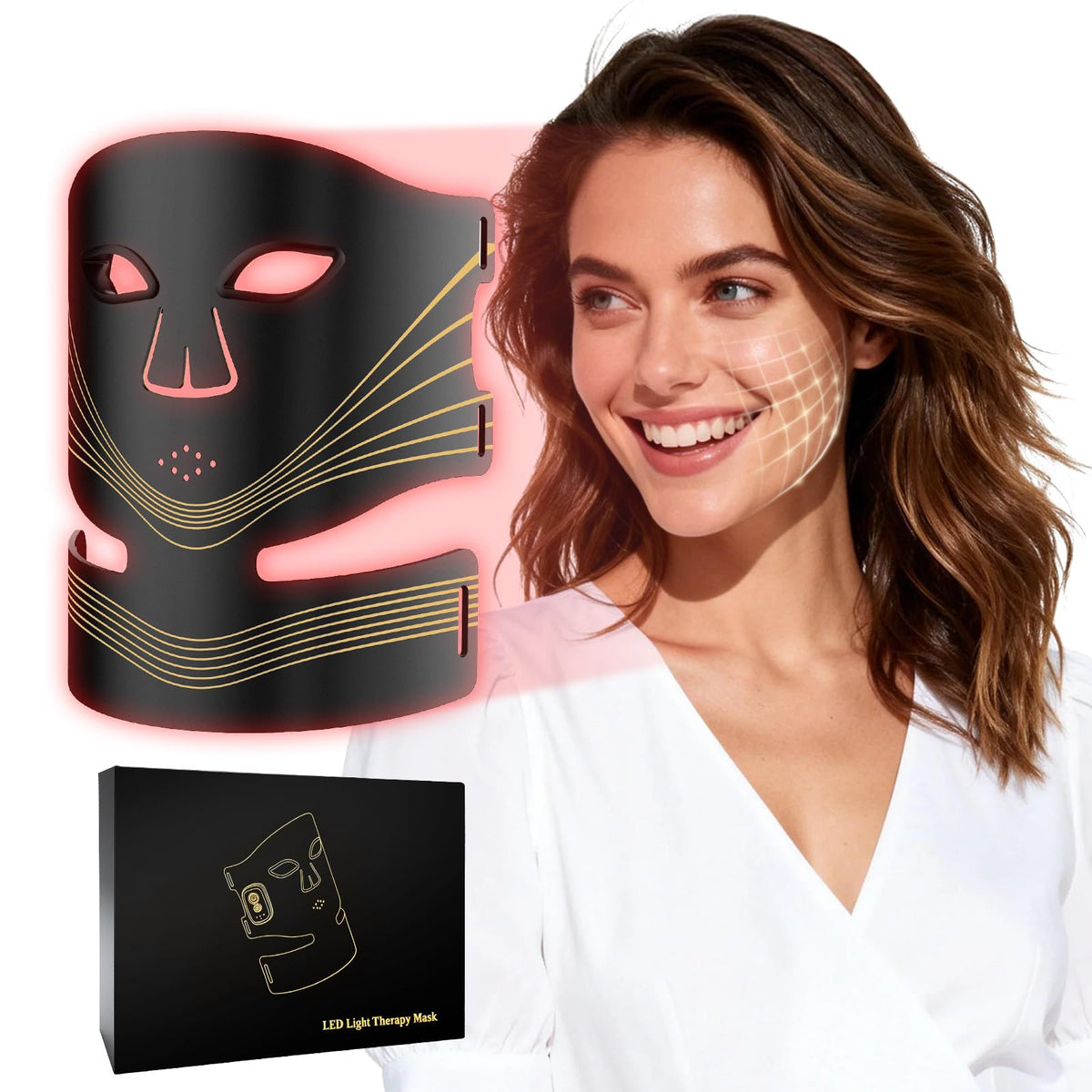 Red Light Therapy for Face and Neck, 4 Modes Light Therapy Mask with 850nm NIR, Led Light Therapy Face & Neck Mask for AntiAgin