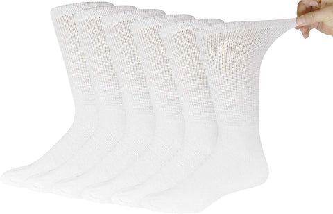 6 Pairs of Cotton Diabetic Neuropathy Crew Socks (13-16, Fits Men's Shoe Size 12-14.5, White)