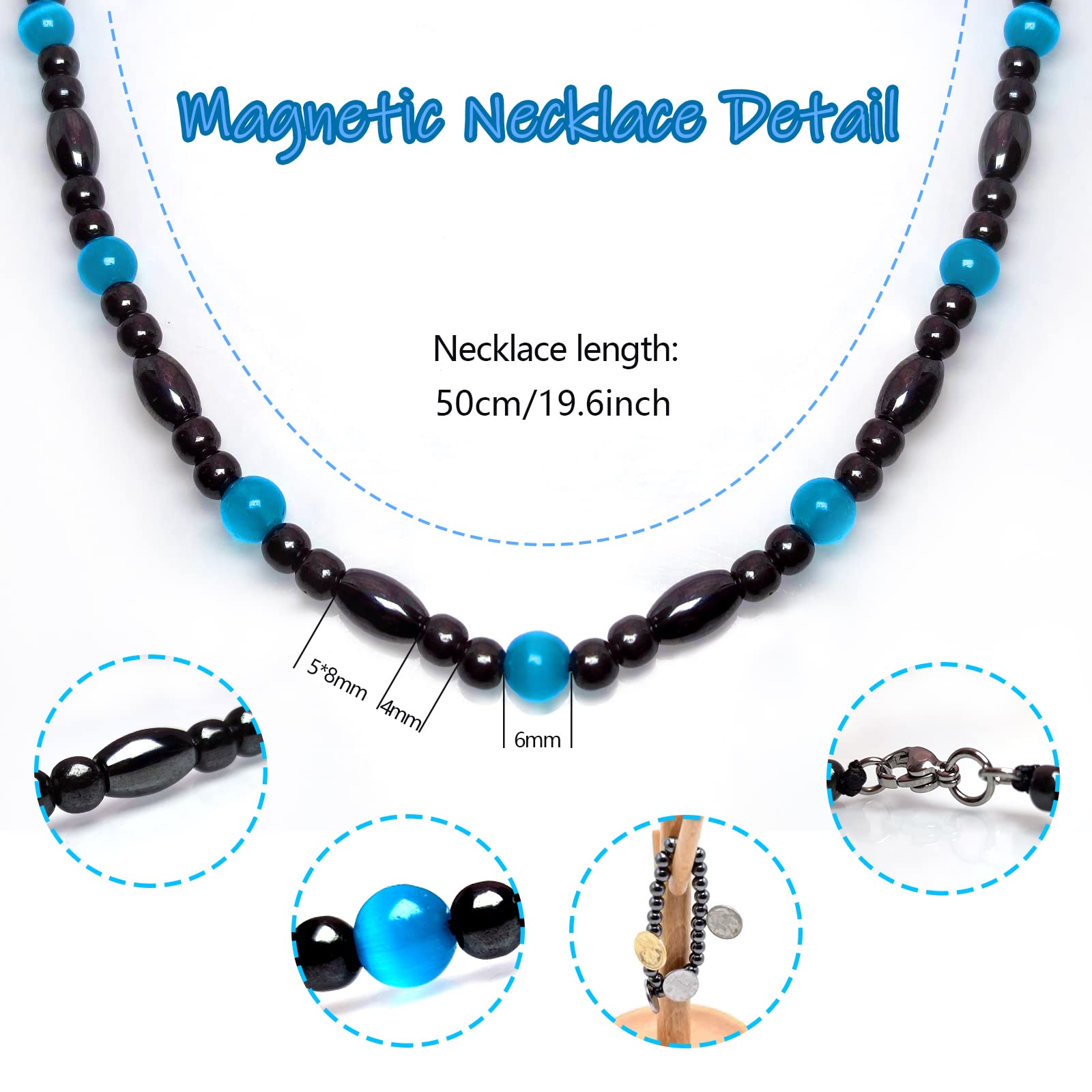 Hion Magnetic Therapy Necklace Hematite Necklace Black Obsidian Aquamarine Magnetic Necklace