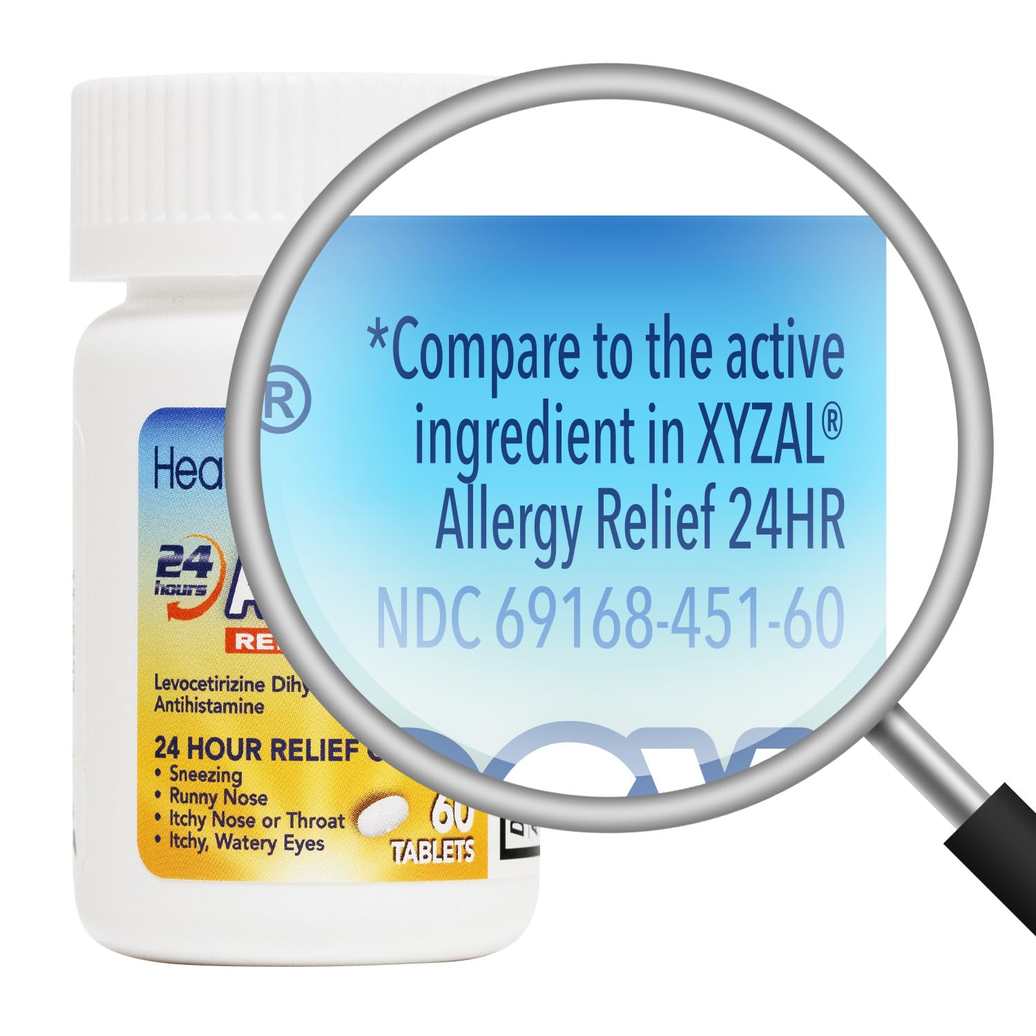 HealthA2Z Allergy Relief | Levocetirizine Dihydrochloride 5mg | 24 Hours | Antihistamine | Relief from Sneezing, Runny Nose, Itc