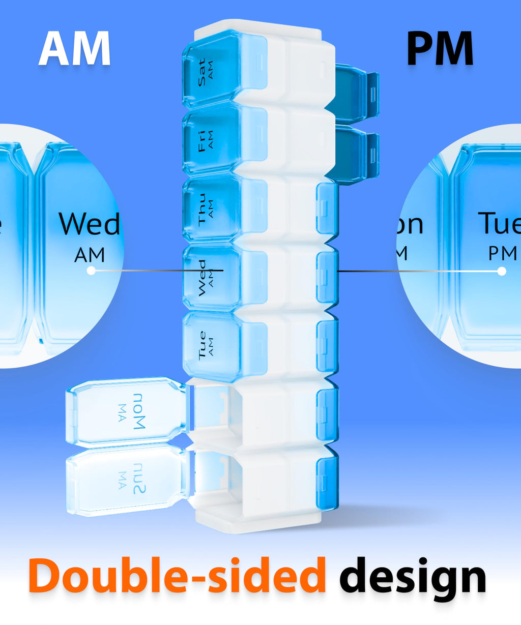 Extra Large Pill Organizer 2 Times a Day - XL Pill Box 7 Day with Big AM/PM Compartments - Fits Large Vitamins, Supplements & Gu