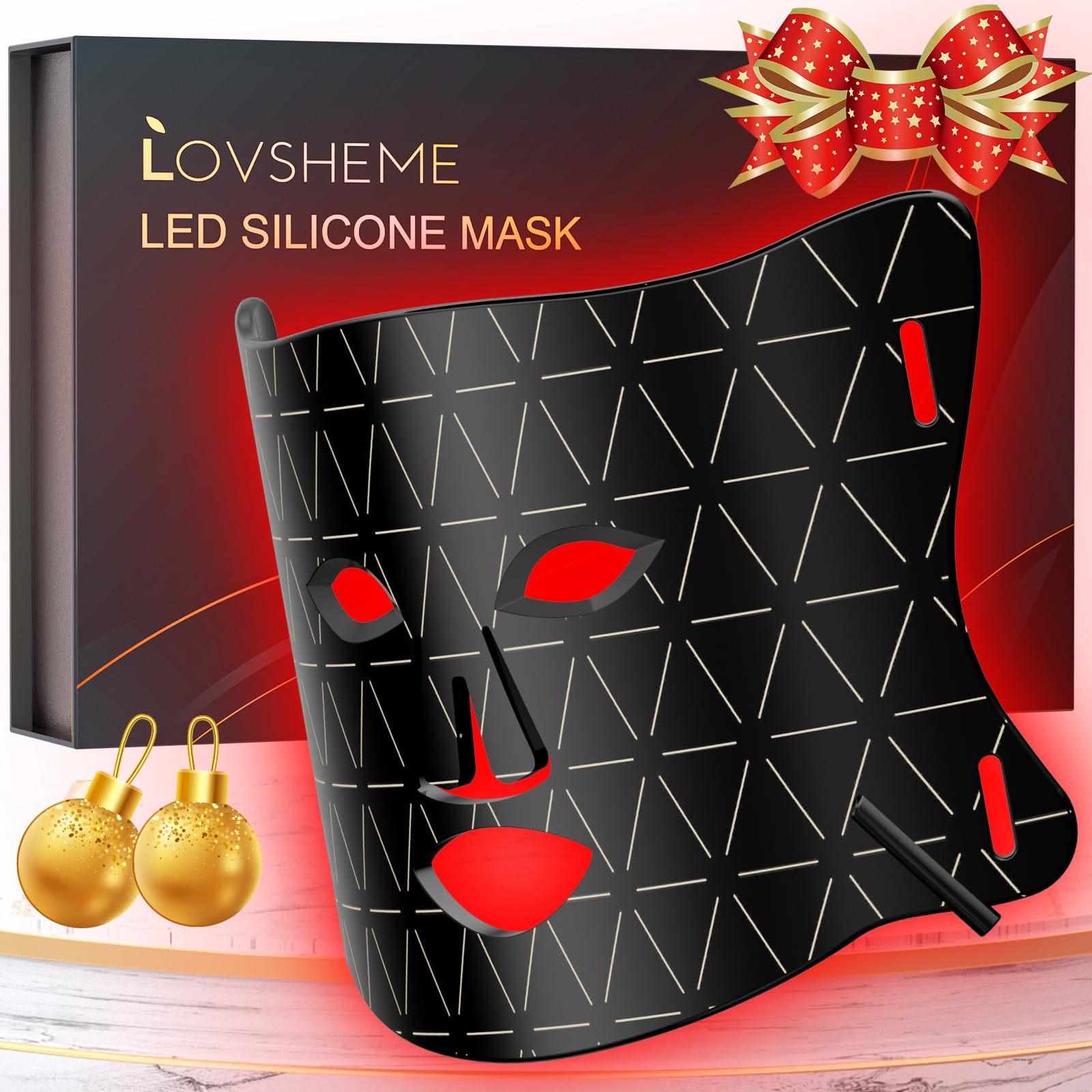 Lovsheme Red Light Therapy for Face, Enhance LED Face Mask Light Therapy for Acne, Wrinkles & Skin Rejuvenation, 3 Light Modes &