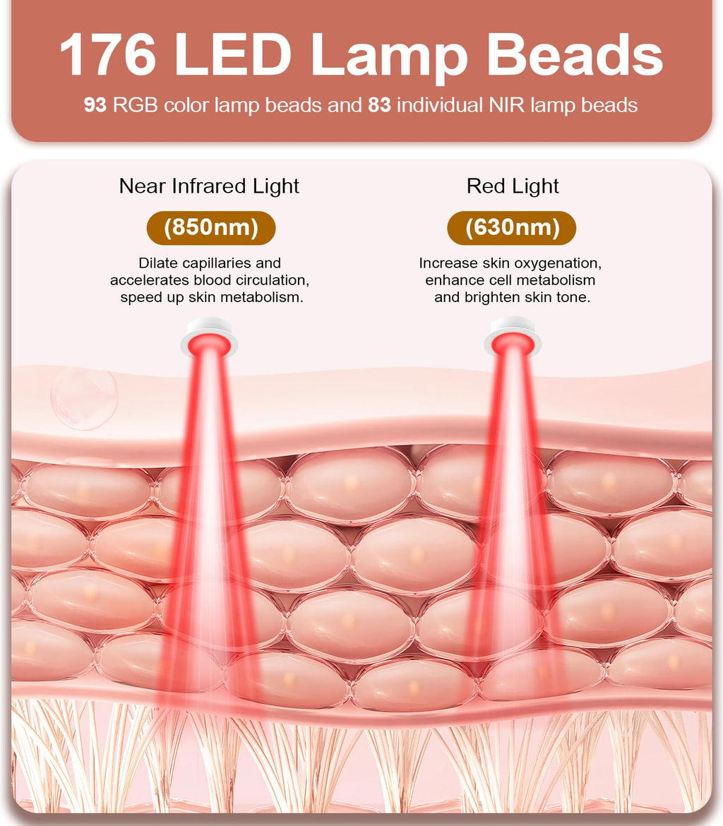 Red Light Therapy for Face, 7 Colors Red Light Therapy Mask with Near-Infrared 850nm, Timing Function, Rechargeable LED Face Mas