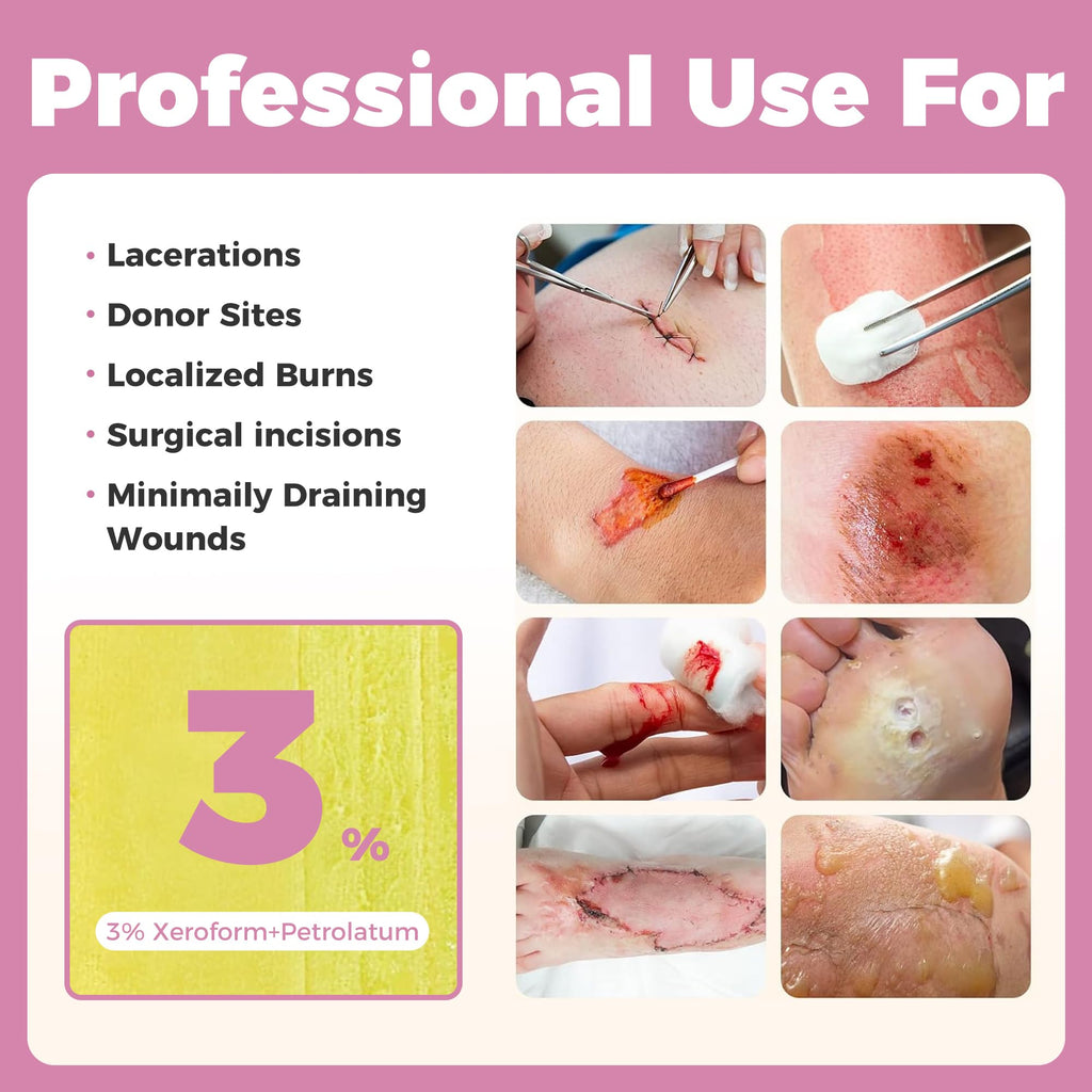 Xeroform Petrolatum Dressing 4x4 Gauze - Non Stick Gauze Pads, Medical Soft Fine Mesh Patch for Wound Care, Burns, Lacerations,