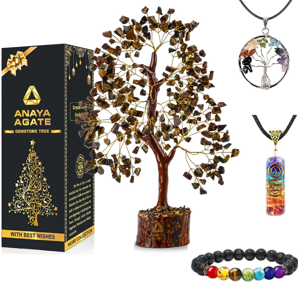 Crystal Tree of Life Tiger Eye Healing Crystal Trees for Home & Office Decoration, Handmade Gem Money Bonsai Trees for Positive 