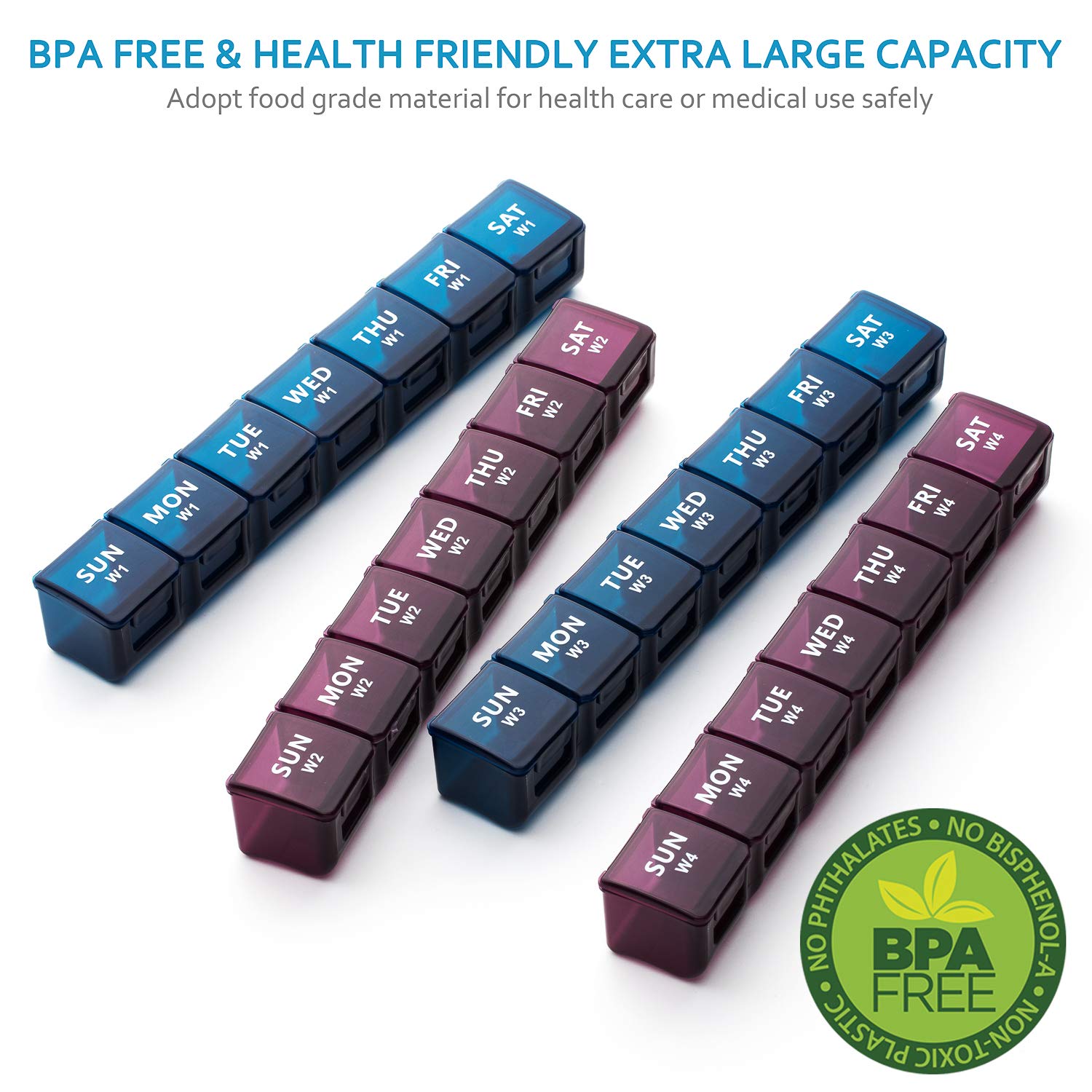 XL Monthly Pill Organizer 1 Time a Day, 28 Day Pill Box Once a Day, 4 Week Pill Case Large Compartments, Yaklim Weekly Vitamin O