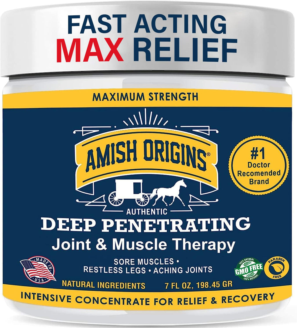Amish Origins Joint & Muscle Ointment 7 oz Maximum Deep Penetrating Strength All Natural Discomfort Reliever for Joint, Muscle, 