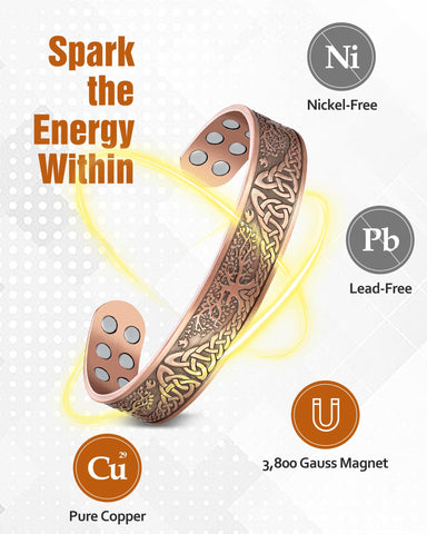 Jecanori Copper Bracelet for Men, 18X Strength Mens Magnetic Copper Bracelets, 99.99% Pure Solid Copper Bracelet