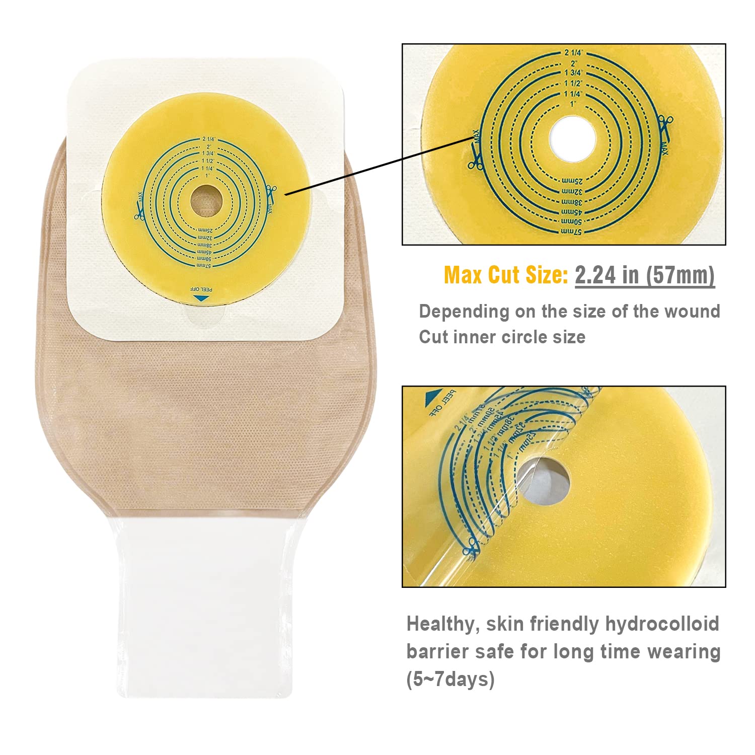 Carbou 21 PCS Colostomy Bags Ostomy Supplies Clamp Drainable Pouches for Colostomy Ileostomy Stoma Care with Measure Card,Cut-to