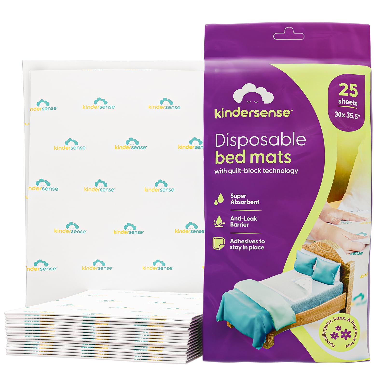 KinderSense Ultra Absorbent Disposable Bed Pads for Potty Training 36 x 30 (25 Count) - Bedwetting Mat & Mattress Protector - In
