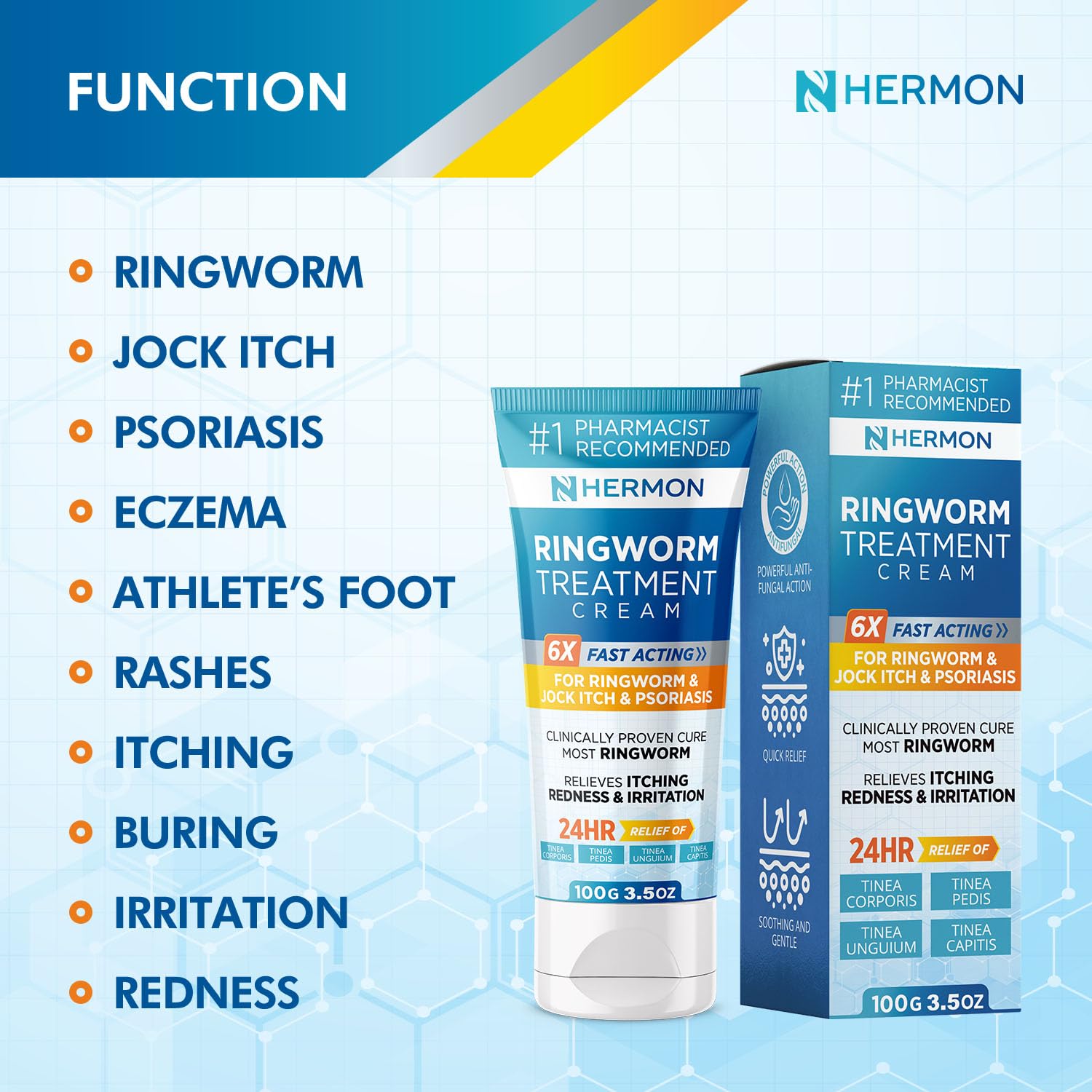 Hermon Powerful Antifungal Ringworm Cream - Effective Treatment for Stubborn Ringworm, Jock Itch, Eczema, Tinea Versicolor, Athl