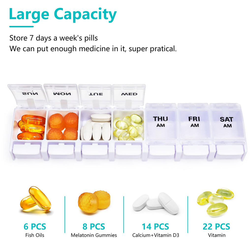 Large Pill Boxes and Organizer 2 Times a Day, MOLN HYMY 7 Day AM PM Pill Case, 14 Compartments Pill Dispenser to Hold Big Vitami
