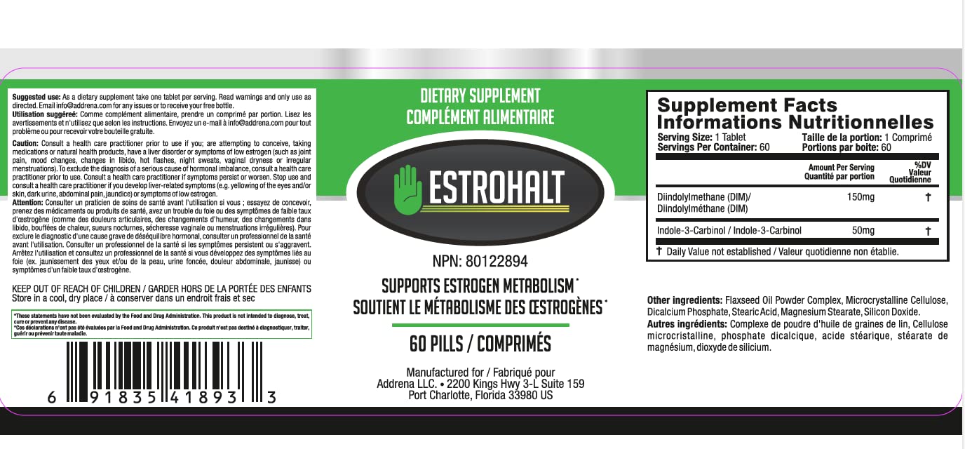 Estrohalt Estrogen-Blocker Supplement & Natural Anti Aromatase Inhibitor Pills for Men & Women DIM (Diindolylmethane) & Indole 3
