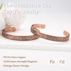 MagEnergy Copper Bracelets for Women, 99.9% Pure Copper Vintage Flower Magnetic Bangle with 3500 Gauss Magnets,6.8 Adjustable Cu