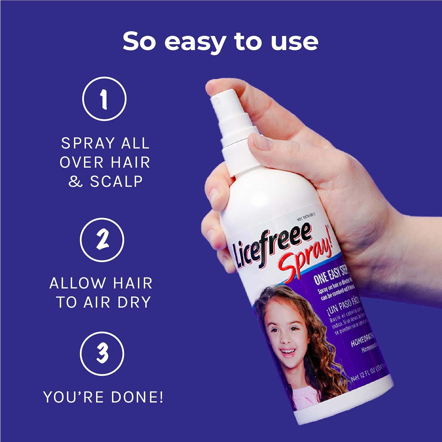 Licefreee Spray Family Size Lice Treatment for Kids & Adults, Easy Use Lice Spray Kills Head Lice, Eggs, Super Lice on Contact,