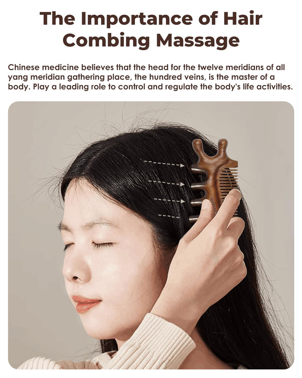 Melous 4 in 1 Sandalwood Gua Sha Massager, Scraping Massage Comb, Meridians Tool for Hair, Face, Eye Neck Body Massage