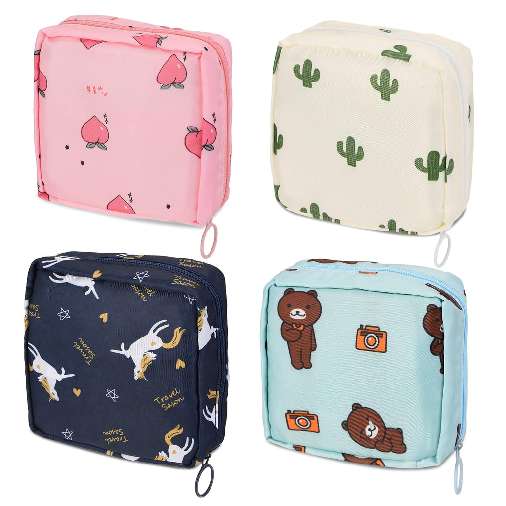 APLZGMG 4Pcs Sanitary Pad Holder, Portable Sanitary Napkin Storage Bag Reusable Period Pad Pouch with Zipper First Period Kit fo