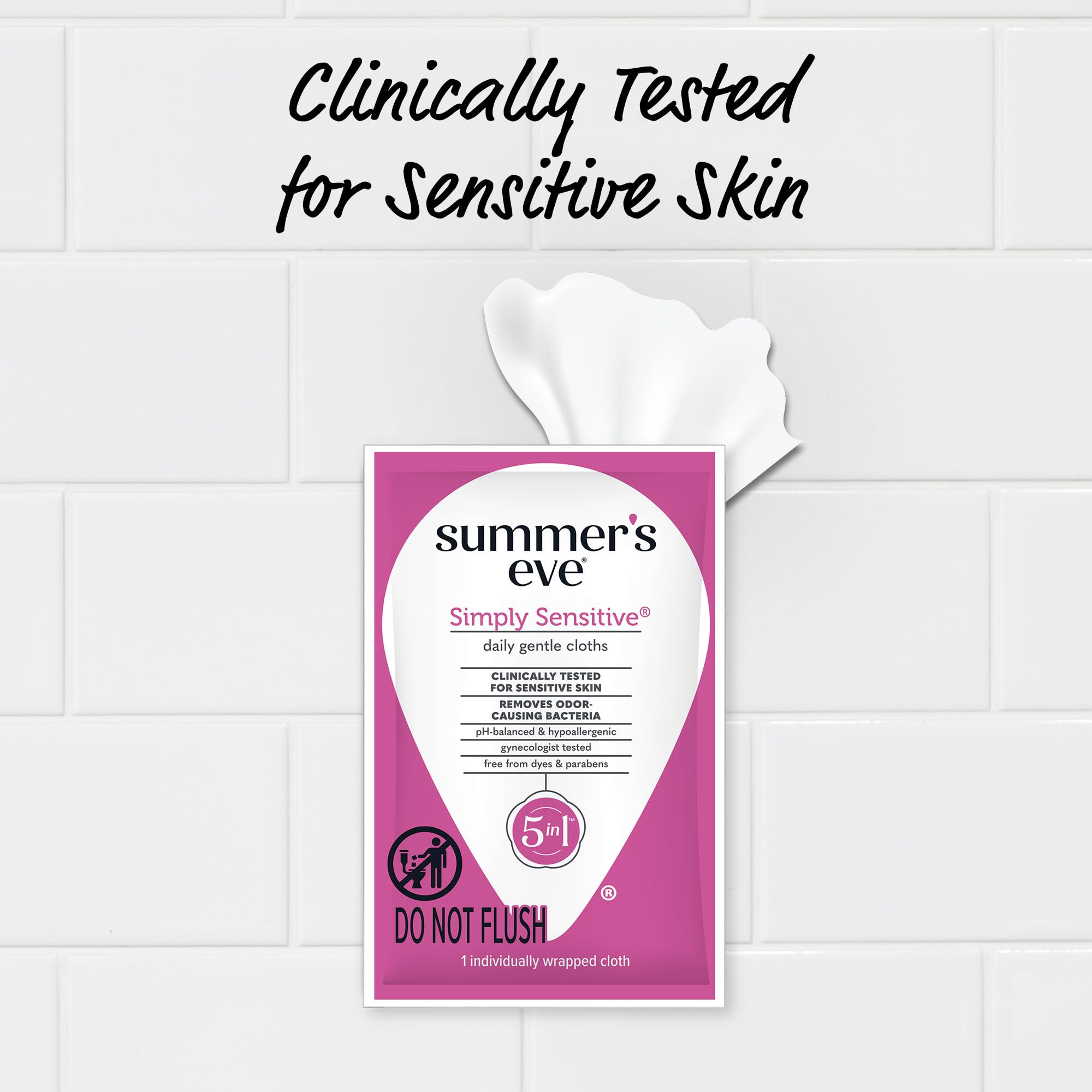 Summer's Eve Simply Sensitive Daily Refreshing Feminine Wipes, Removes Odor, pH Balanced, 12 Count, 1 Pack