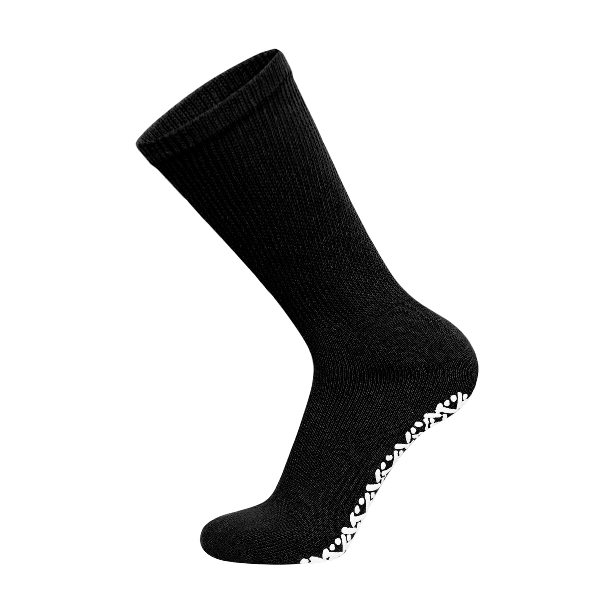3 Pairs of Non-Skid Diabetic Crew Socks, Non Binding Top Therapeutic Cotton Gripper Socks (Black, Size: 9-11)
