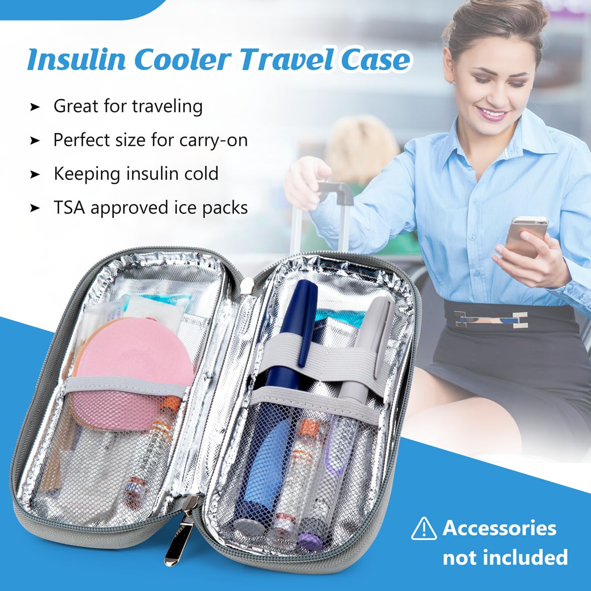 YOUSHARES Insulin Cooler Travel Case - Diabetes Care Insulated Organizer Portable Cooling Bag for Insulin Pen and Medication Dia