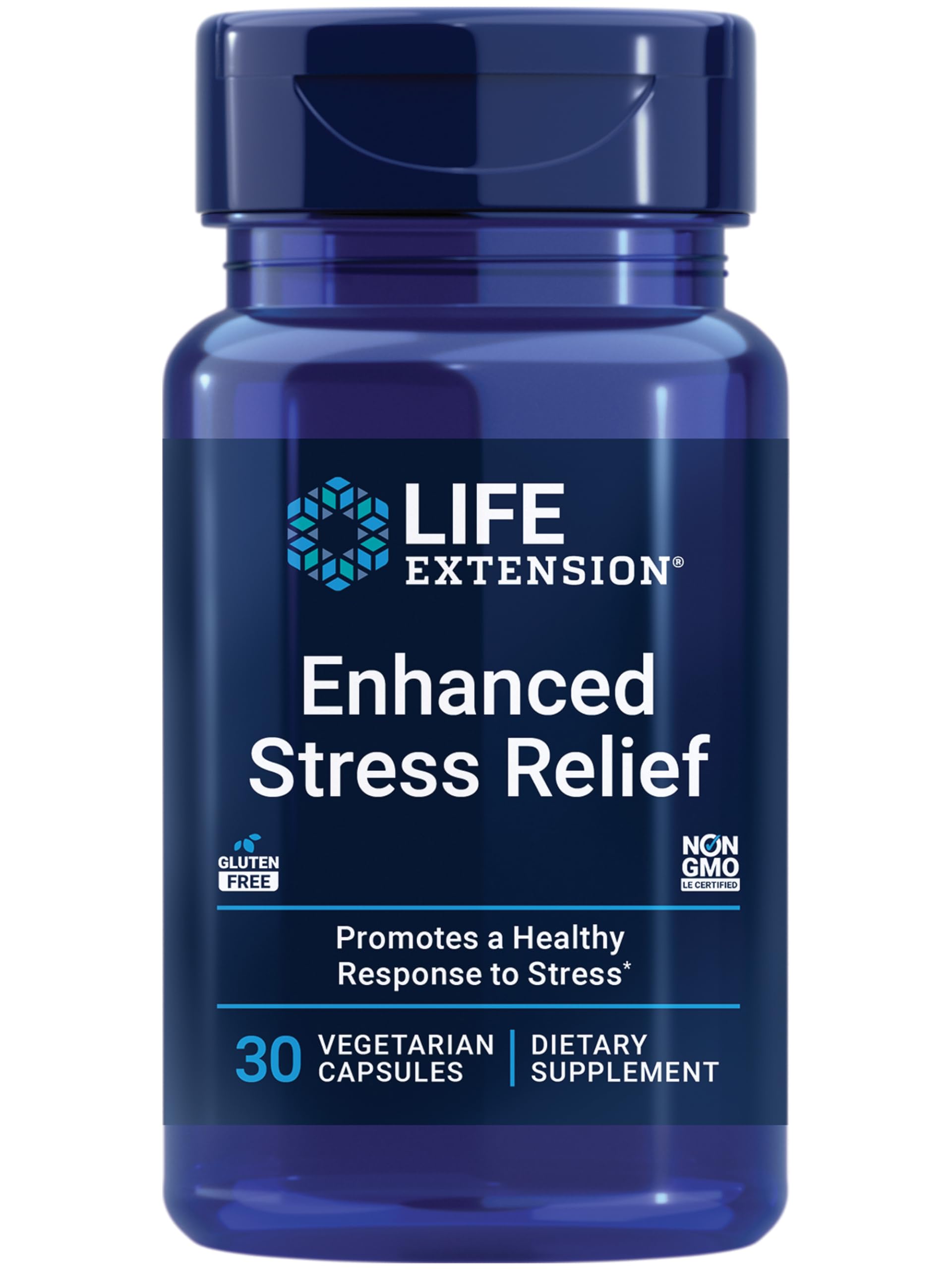 Life Extension Enhanced Stress Relief, Lemon Balm Extract, L-theanine, decompress with This Supplement for Stress, Gluten-Free, 
