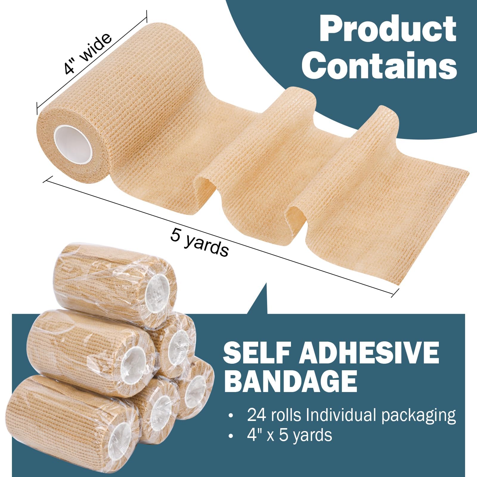 AZEN 24 Pack Self Adhesive Bandage Wrap, 4 X 5 Yards Elastic Cohesive Bandage Wrap, Skin Color Athletic Tape, Ankle Tape, Tattoo