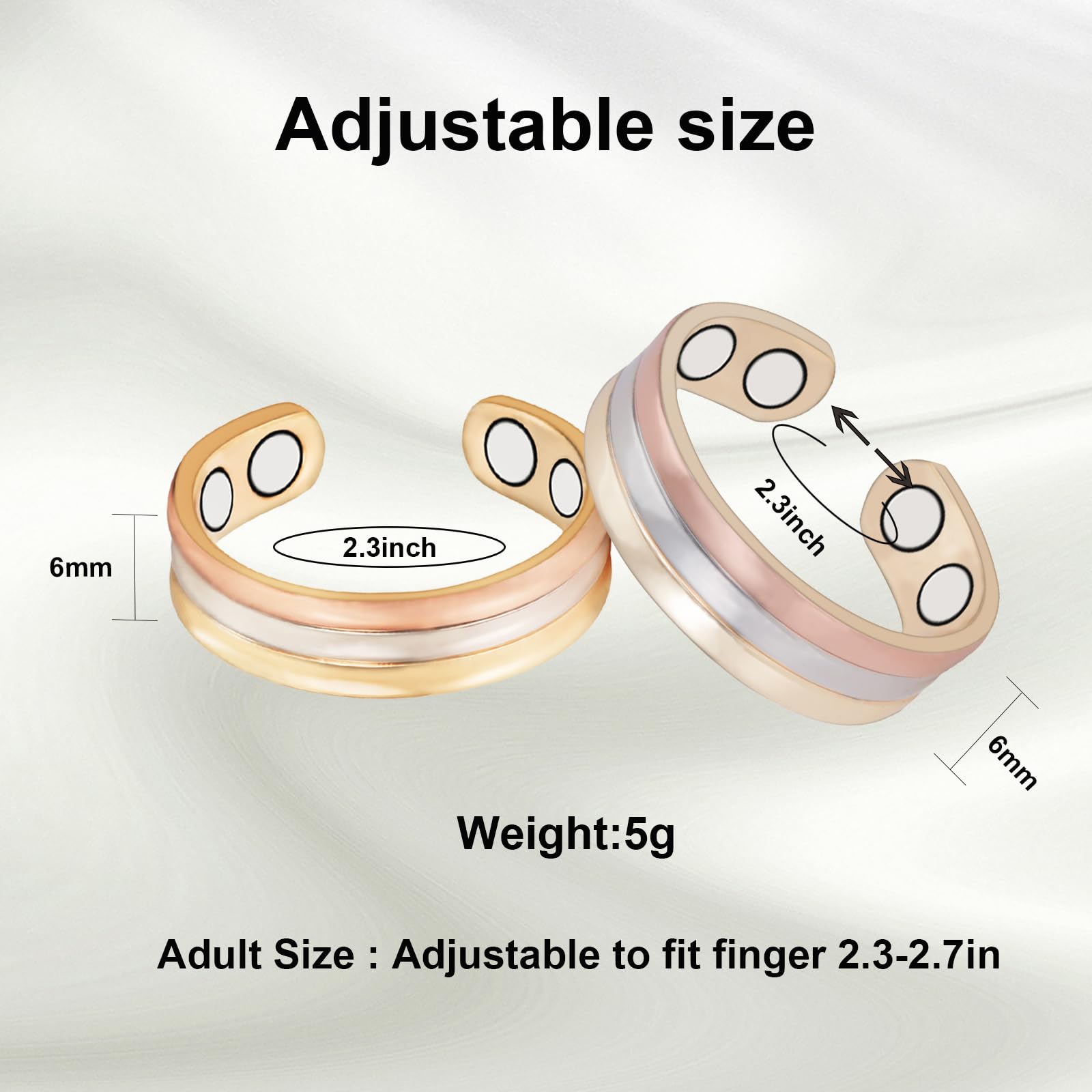 Copper Rings for Women for Arthritis and Joint,Pure Copper Adjustable Tricolour Gold Set Magnetic Therapy Ring,3500 Gauss Magnet