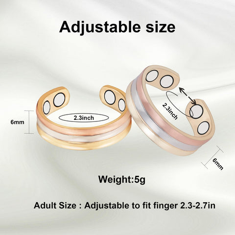 Copper Rings for Women for Arthritis and Joint,Pure Copper Adjustable Tricolour Gold Set Magnetic Therapy Ring,3500 Gauss Magnet