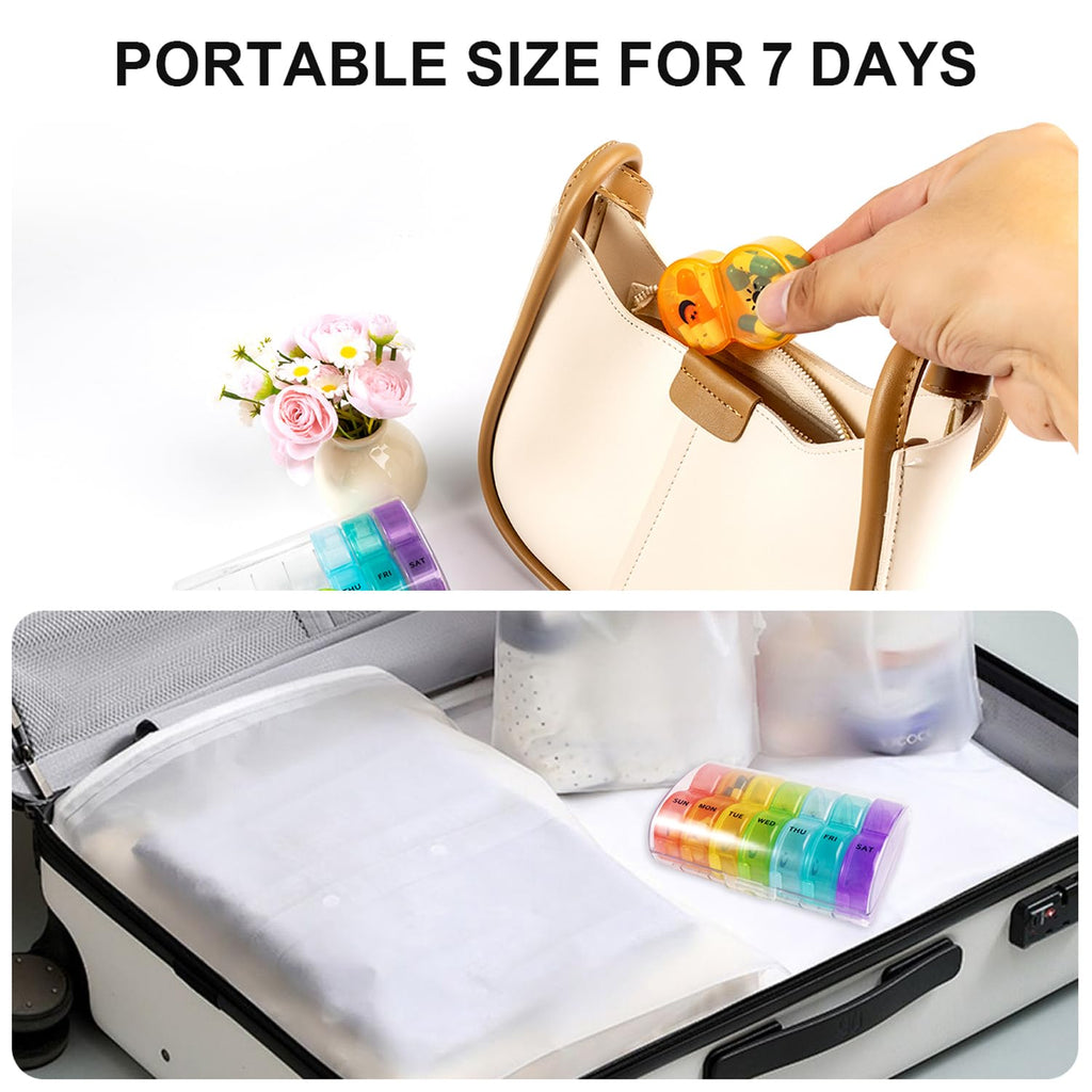 Weekly Pill Organizer 2 Time a Day,Pill Dispensers, Pill Box 7 Day with One-Side Large Opening Design for Easy Filling ,2 Times
