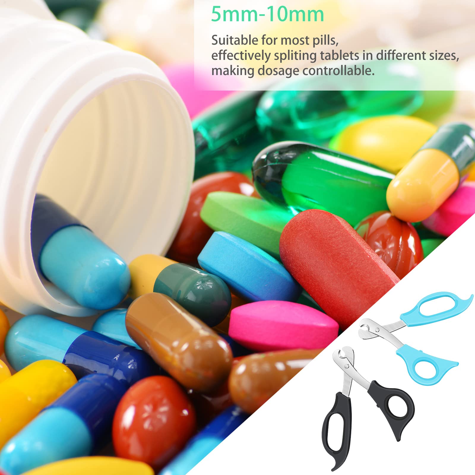 2 Pieces Pill Splitter Scissors Pill Scissors Cutter with Stainless Steel Blade and Ergonomic Handle for Accurate Dosage of Smal