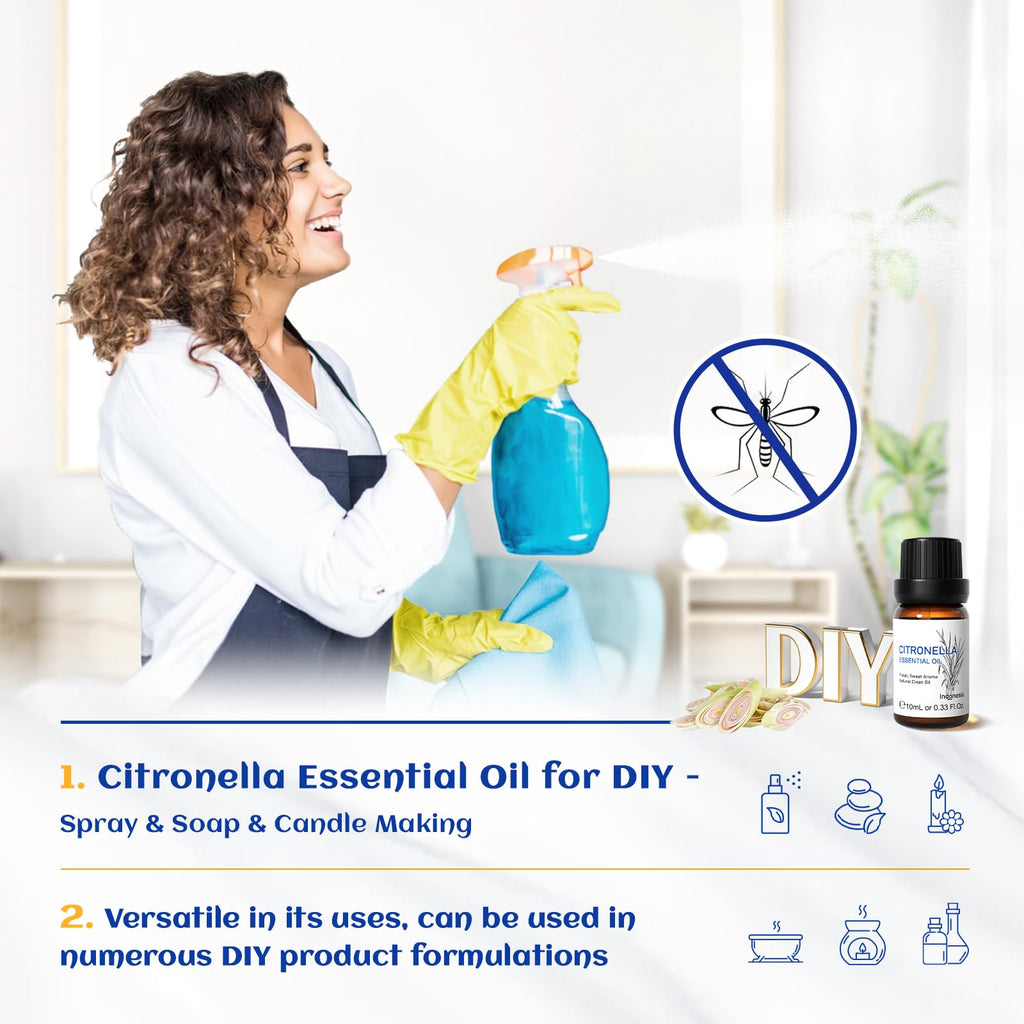 HIQILI Citronella Essential Oil, 100% Pure for Diffuser,Massage-10ml