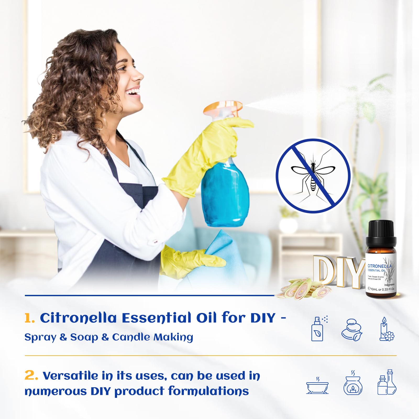 HIQILI Citronella Essential Oil, 100% Pure for Diffuser,Massage-10ml