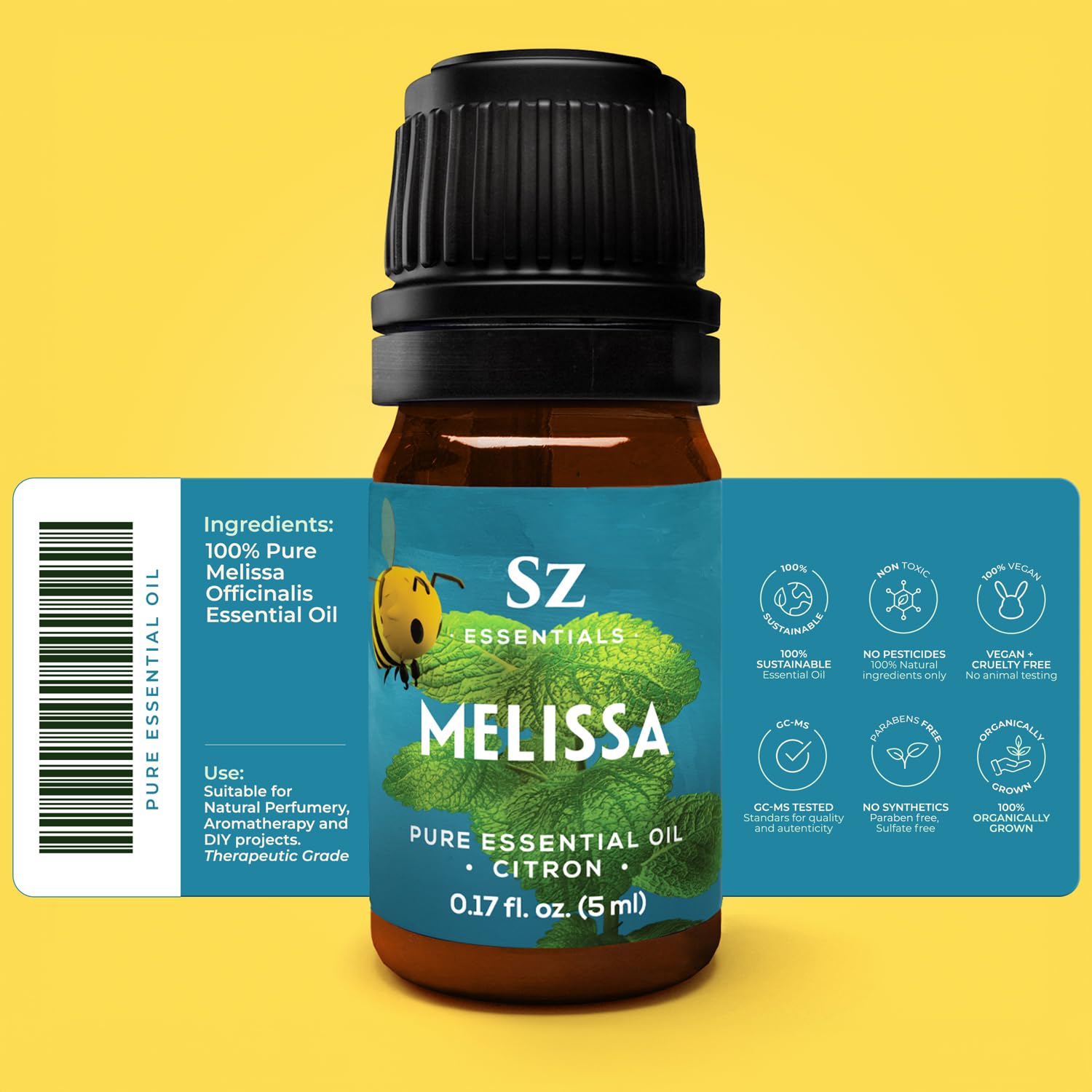 Sz Essentials - Melissa Essential Oil - Aka Lemon Balm - 100% Pure and Undiluted - Extracted from Melissa Officinalis - Sweet &