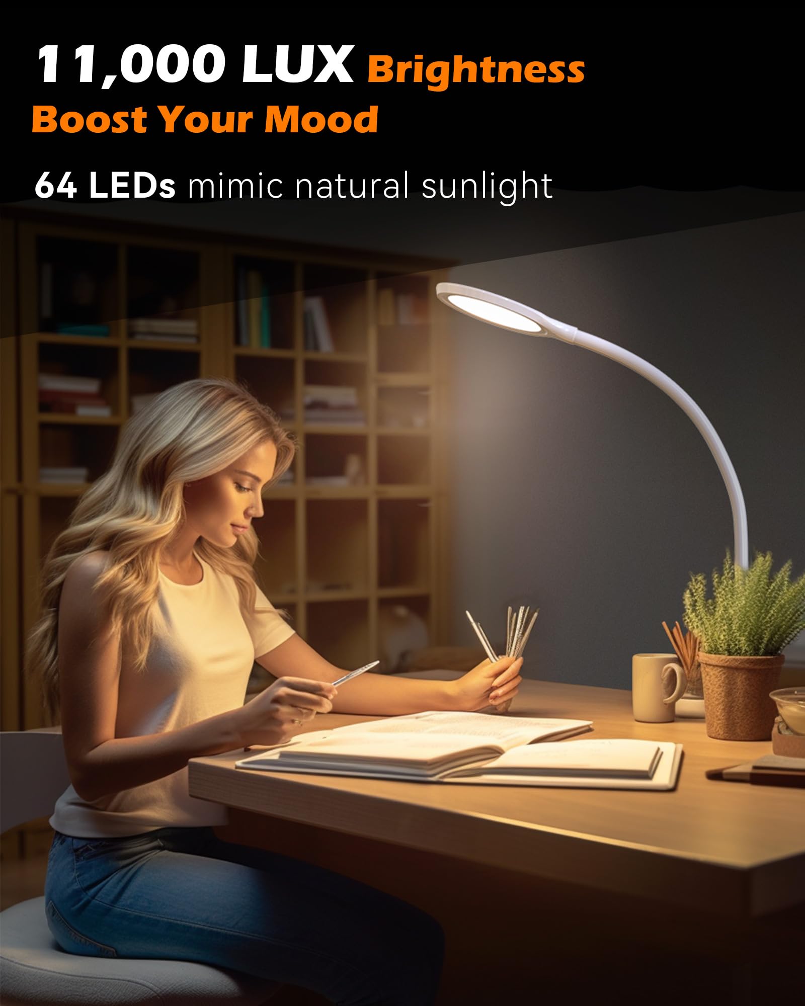 Aoife Light Therapy Lamp, 11000 Lux Sun Light Therapy Lamp, UV-Free Sunlight Lamp, 10 Brightness Levels, Full Spectrum Happy The