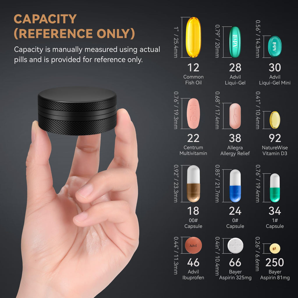 Aufew Small Pill Case, Durable Metal Pill Box, Airtight & Waterproof for Travel and Daily Use, Portable Vitamin Holder for Pocke