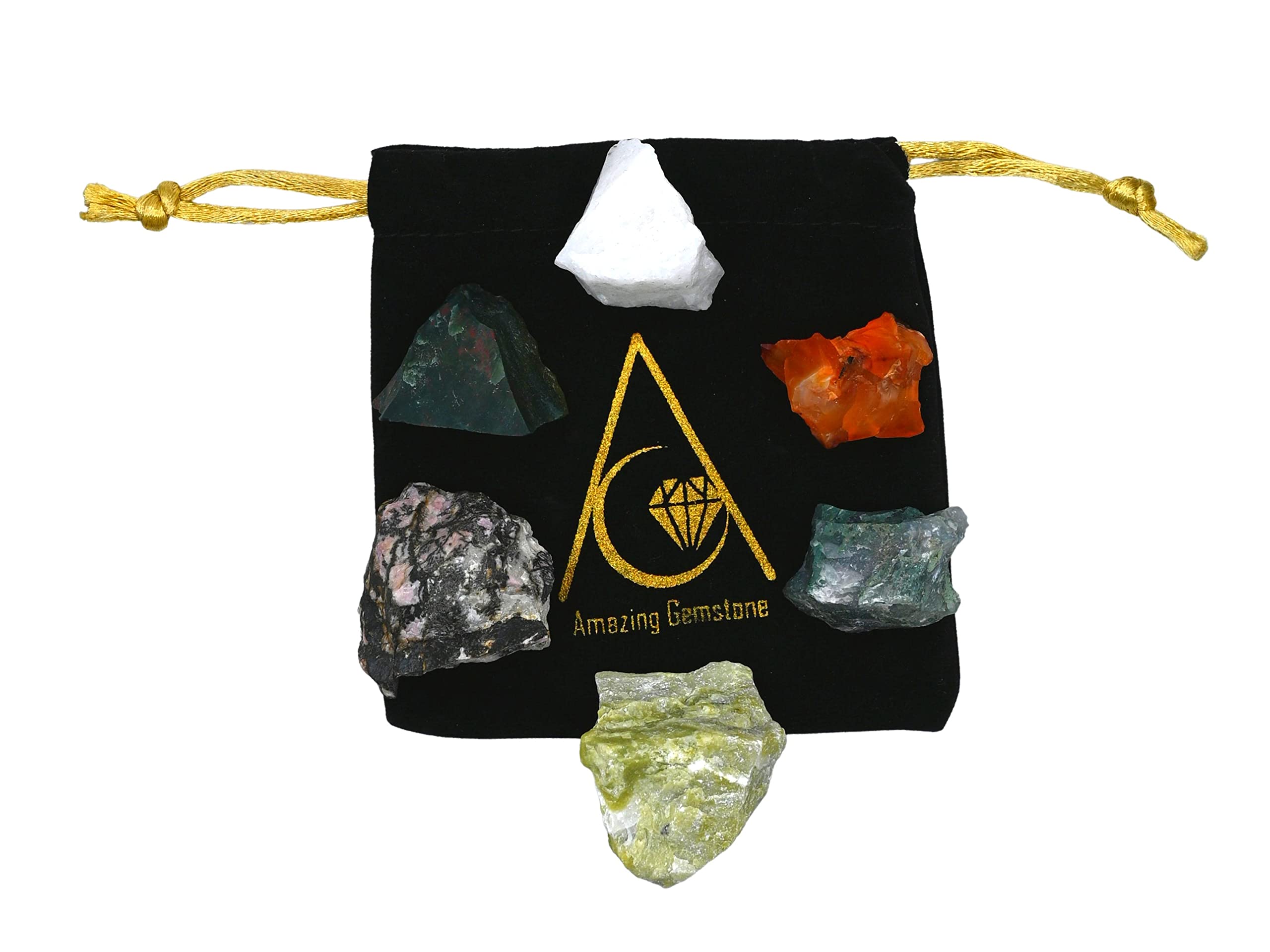 Crystal for Immunity Manifestation, Set of 6 Blood Stone, Rhodonite, Serpentine, Snow Quartz, Carnelian and Moss Agate Healing C