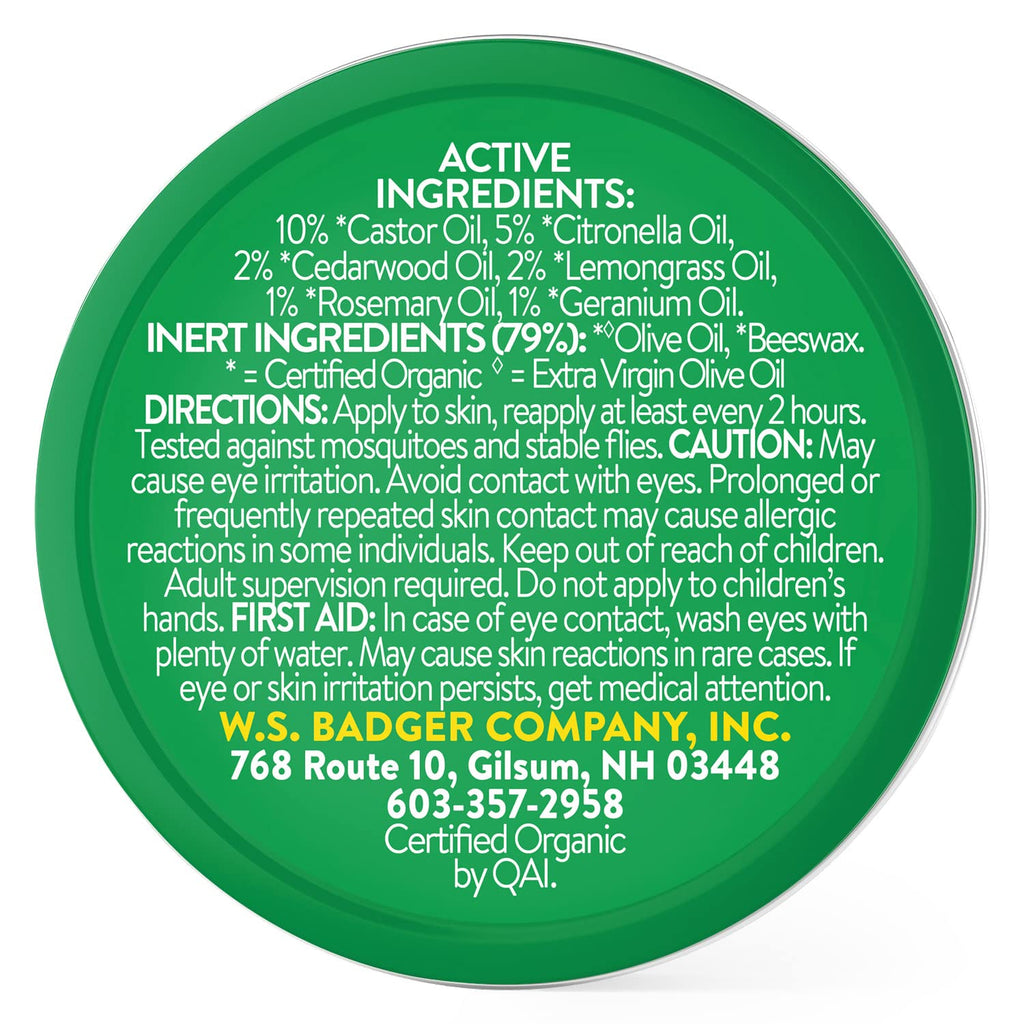 Badger Bug Repellent Tin, Organic Deet-Free Mosquito Repellent with Citronella, Family Friendly Pleasant Smelling Insect Repelle