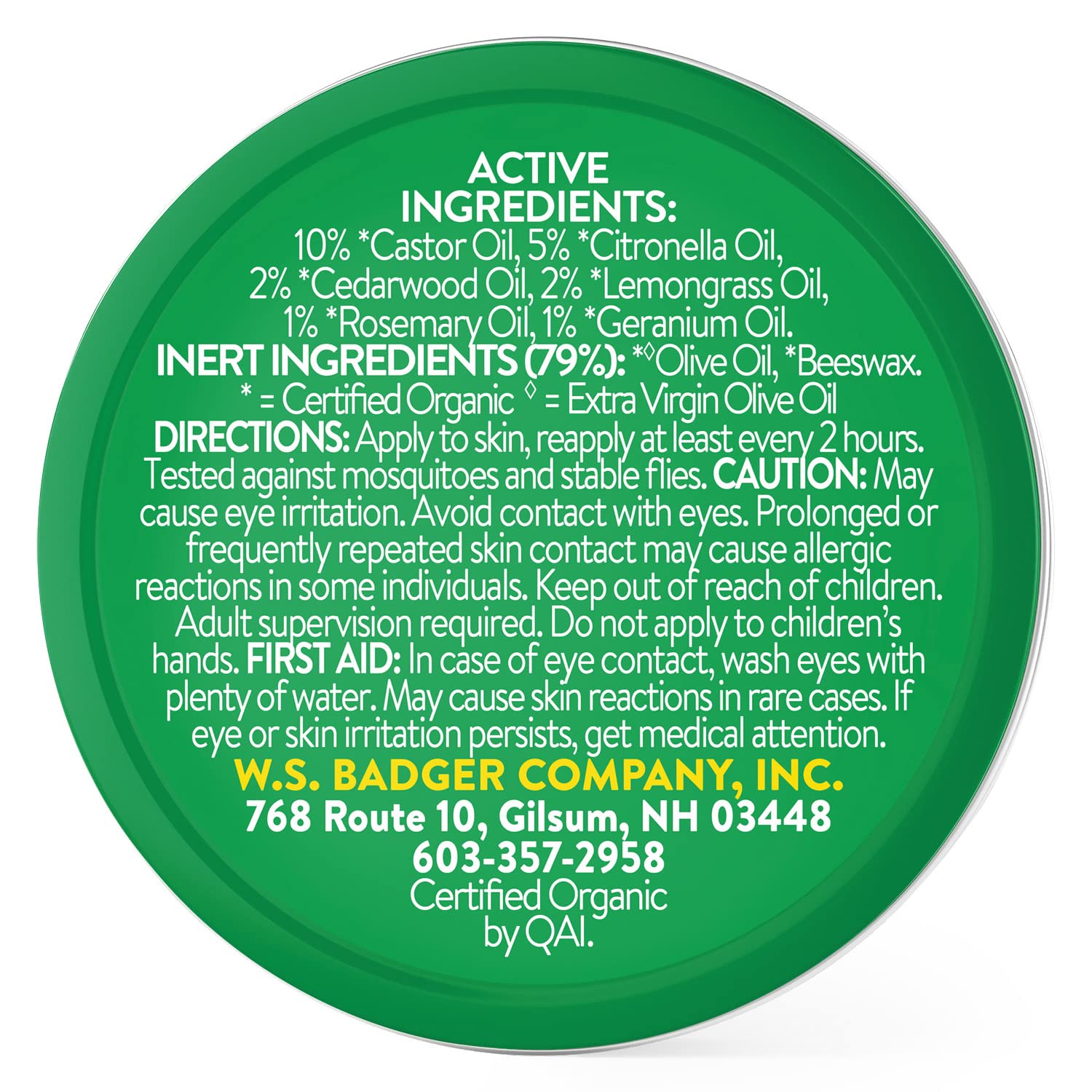 Badger Bug Repellent Tin, Organic Deet-Free Mosquito Repellent with Citronella, Family Friendly Pleasant Smelling Insect Repelle
