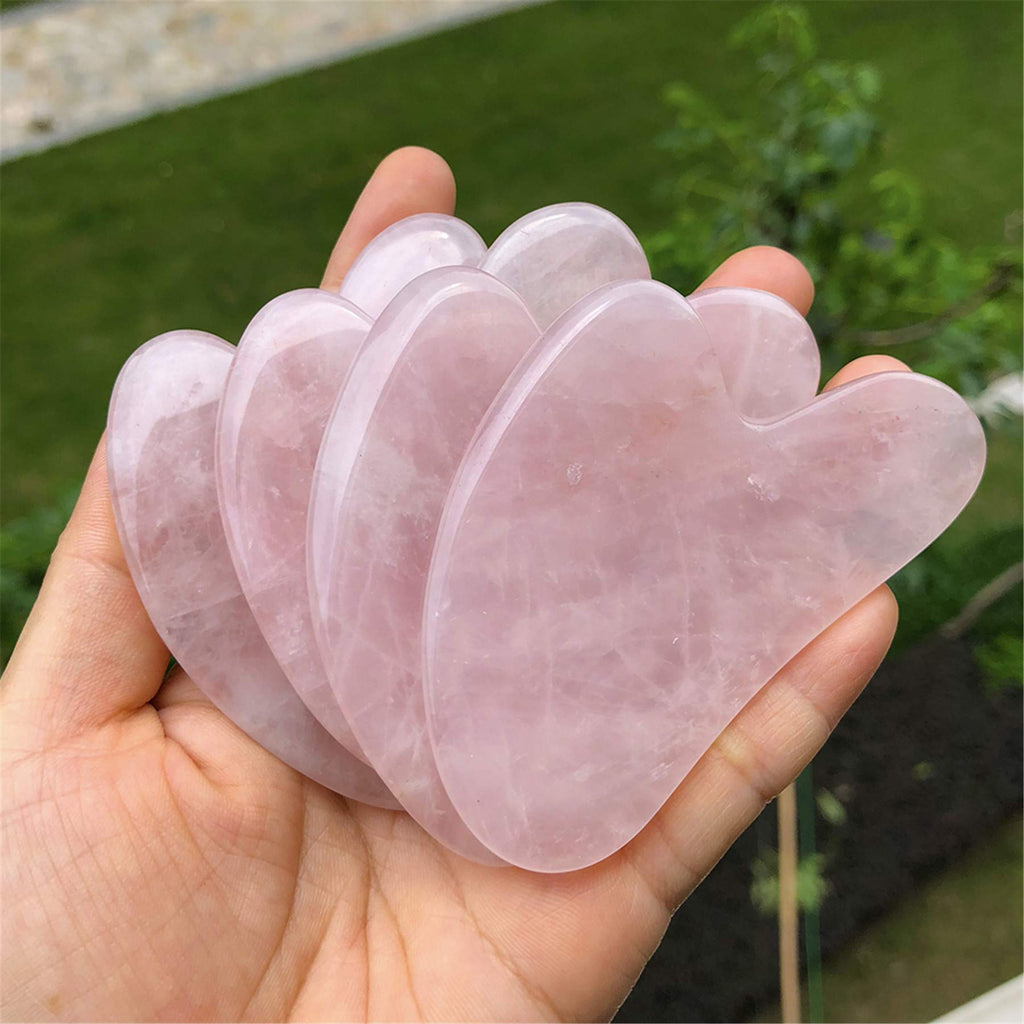 Mndrlin Natural Rose Quartz Crystal Jade Gua Sha Scraping Facial Massage Tool, Stone Scraping Scraper Board for SPA Reduce Fine