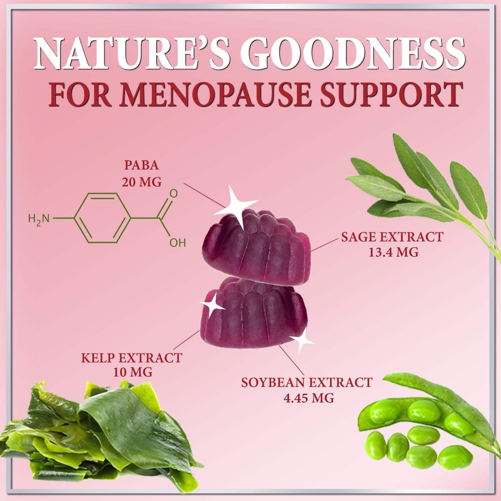 Menopause Supplements for Women, Multi-Symptom Menopause Relief for Women Vitamin Gummy, with PABA & Sage Extract, Supports Nigh
