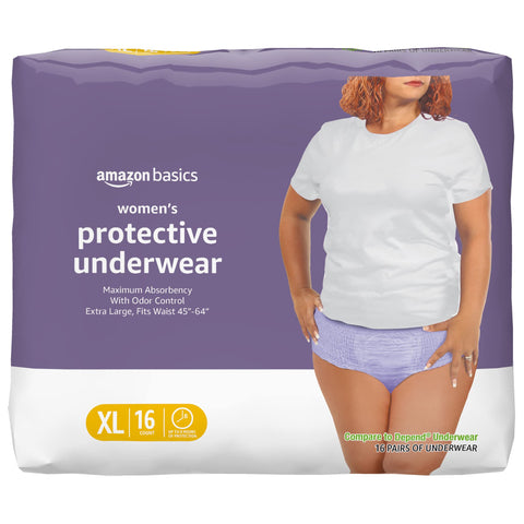 Amazon Basics Incontinence Underwear for Women, Protective, Disposable, Postpartum, Maximum Absorbency, X-Large, Lavender, 16 Co
