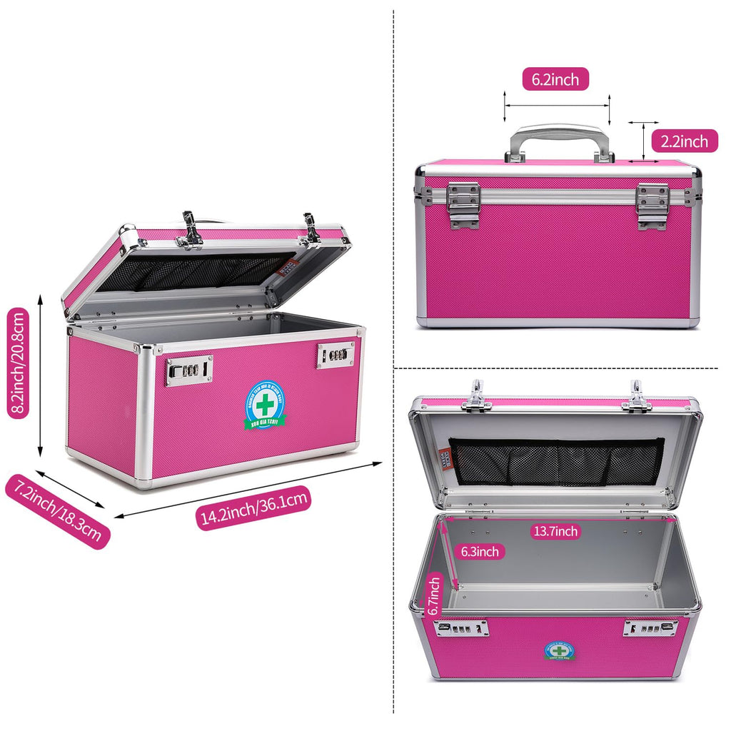 HEWEI WORKS Lockable Medication Box with Portable Storage Case, 14.2x 7.2x 8.2, Childproof Medicine Lock Organizer, Lockin