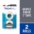 Nexcare Gentle Paper First Aid Tape, Ideal for Securing Gauze and Dressings, 1 in x 10 Yds Carded, 2 Pk