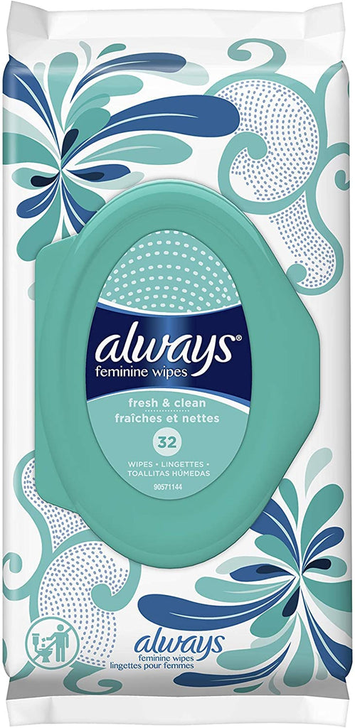 Always Fresh & Clean Feminine Wipes - 32 Count, Pack of 5