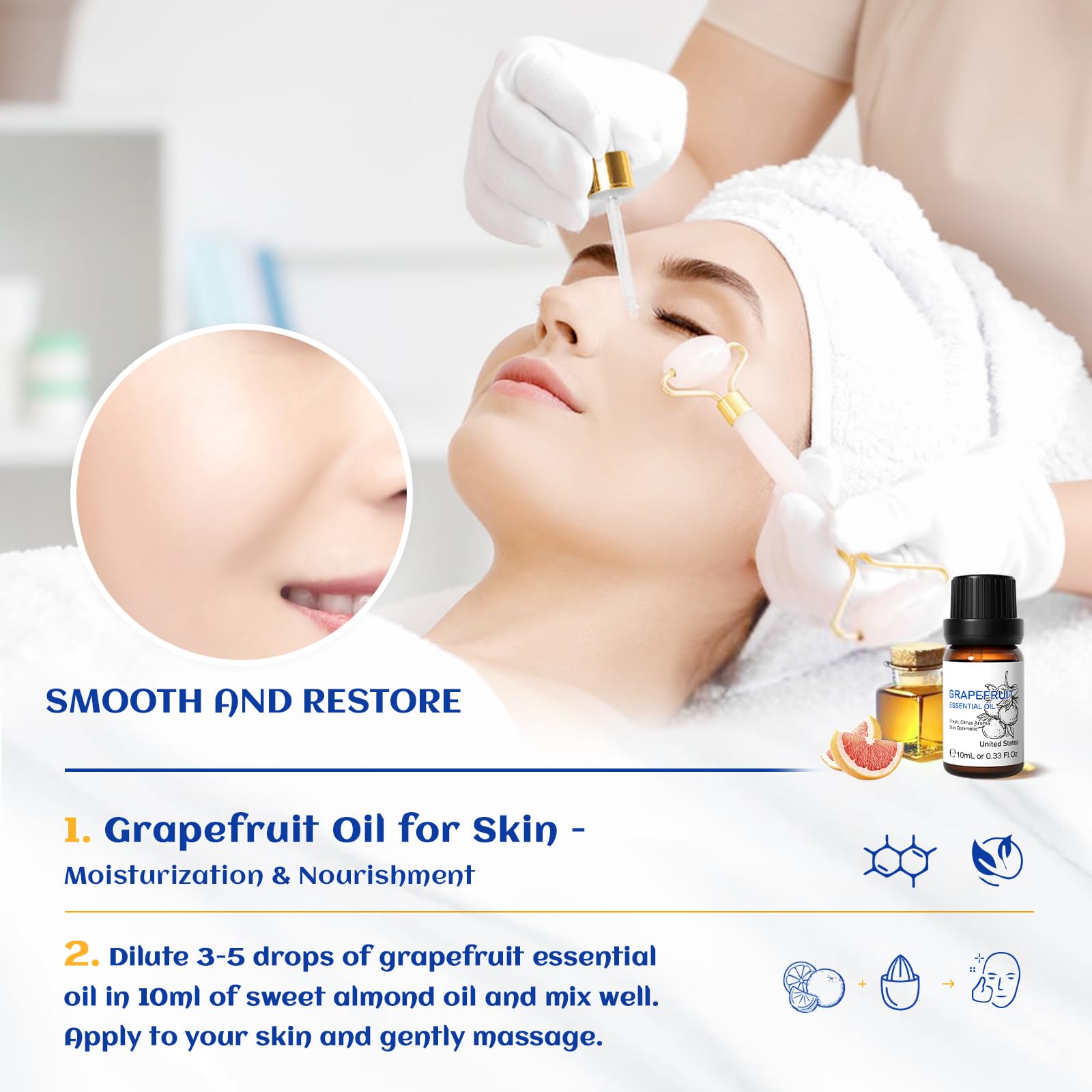 HIQILI Grapefruit Essential Oil, for Diffuser, Skin Care, 100% Pure and Natural - 0.33 Fl Oz