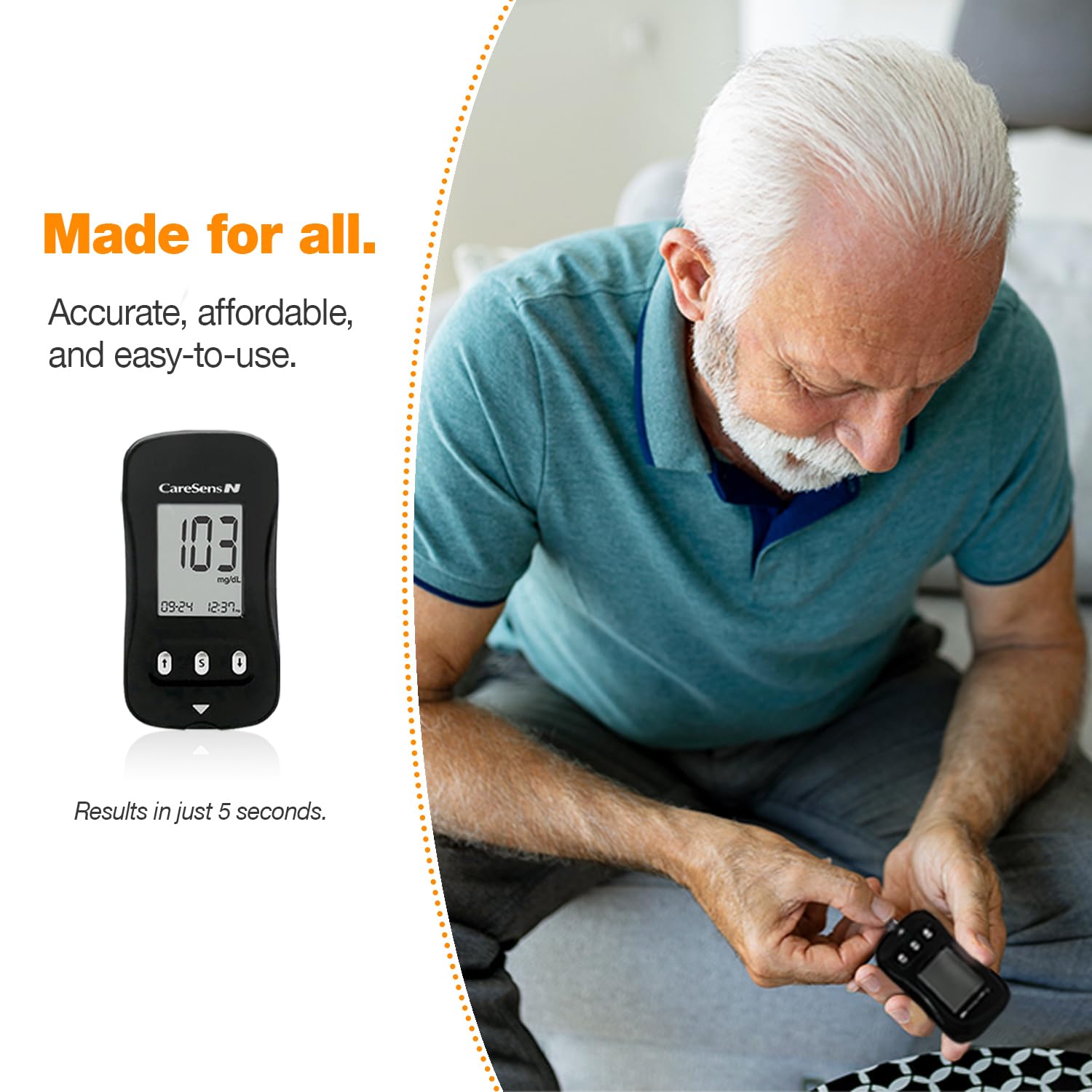 CareSens N Blood Glucose Monitor Kit with 100 Blood Sugar Test Strips, 100 Lancets, 1 Blood Glucose Meter, 1 Lancing Device, 1 C