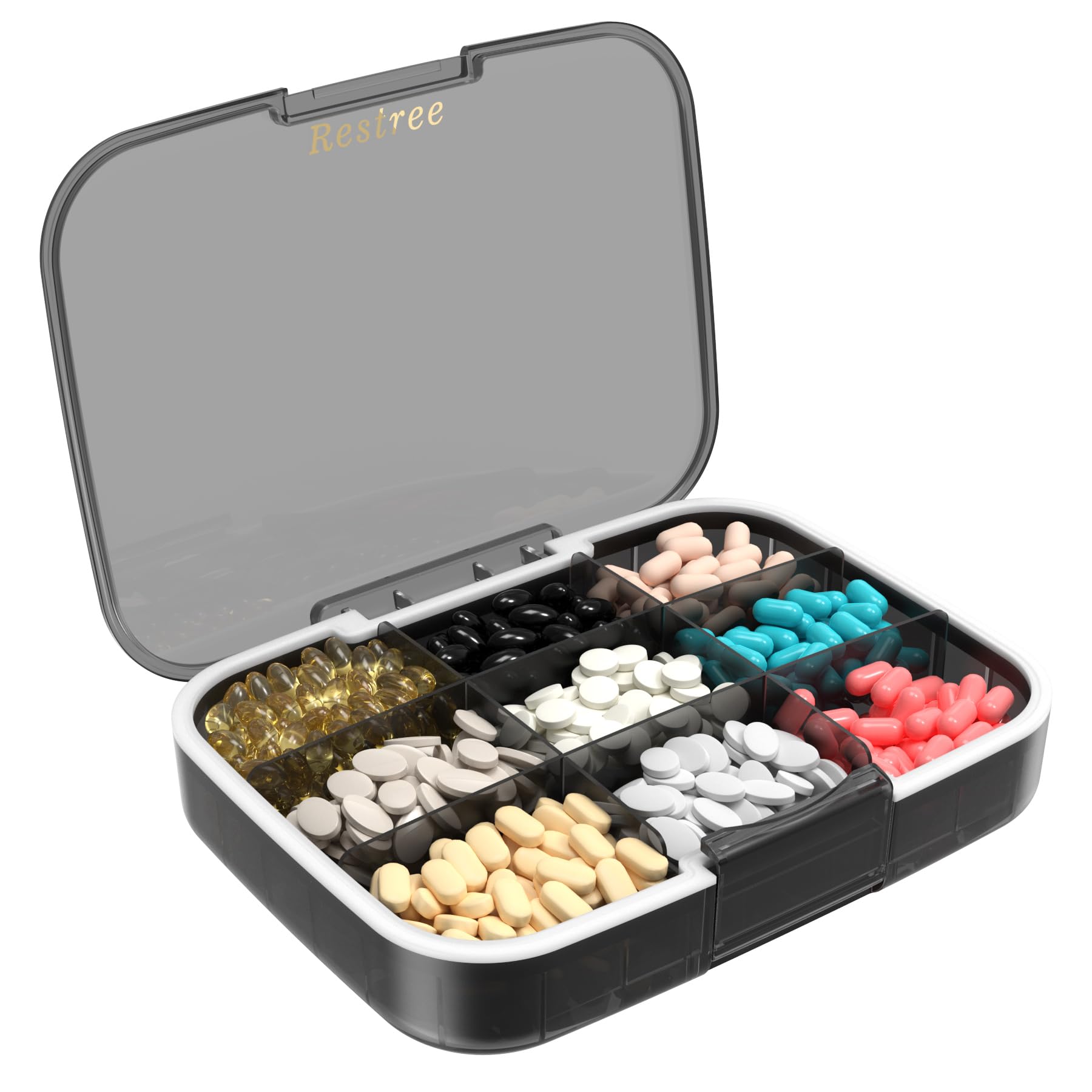 Restree Large Pill Organizer, Portable Pill Dispenser, Moisture-Proof Travel Pill Case for Vitamin, Medicine, Fish Oil/Supplemen